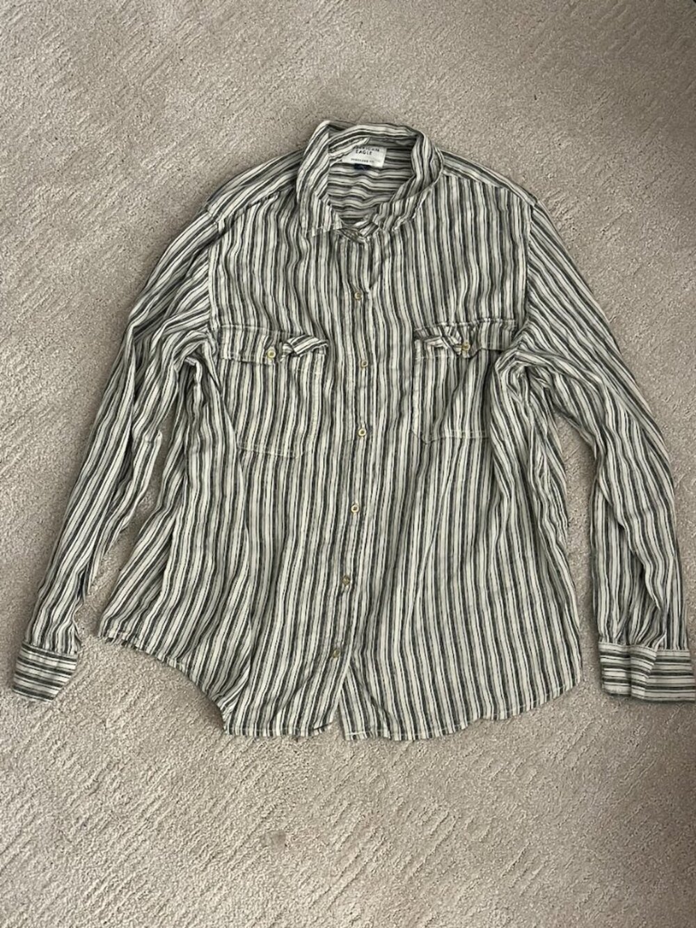 American Eagle Striped Snap Button Linen Shirt